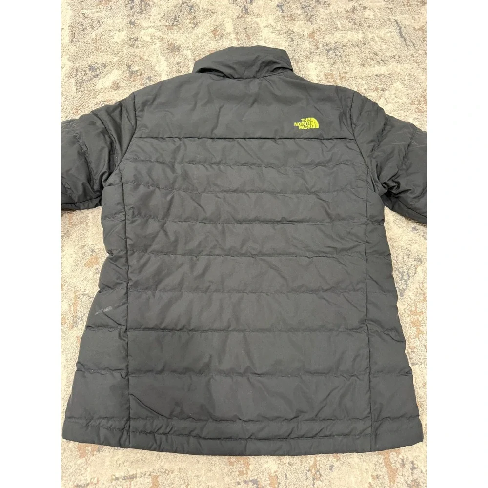 The North Face Mens 550 Down Puffer Jacket Black Lime Green Small Mock Neck Zip